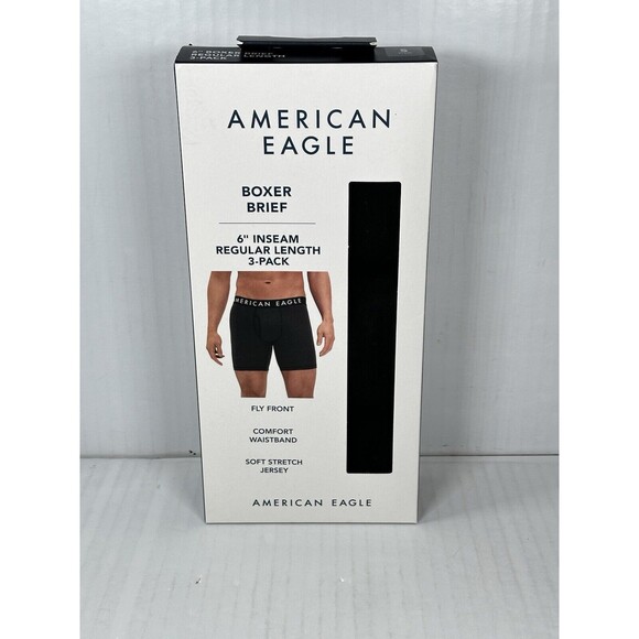 Size S Mens American Eagle Outfitters Solid 6" Regular Boxer Brief Black 3-Pack - Picture 2 of 3